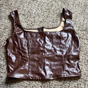 SHEIN Chocolate Faux Leather Crop Top